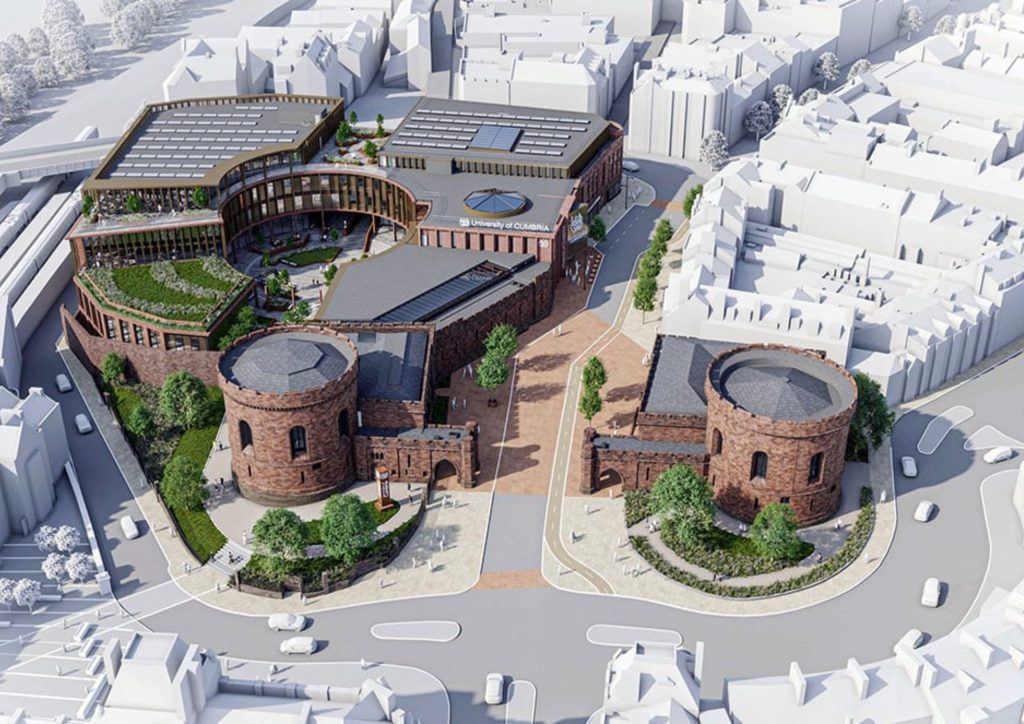 Architectural 3D render of urban development Citadel showing BIM model from topographical survey data planning visualisation and city centre regeneration design scaled 1